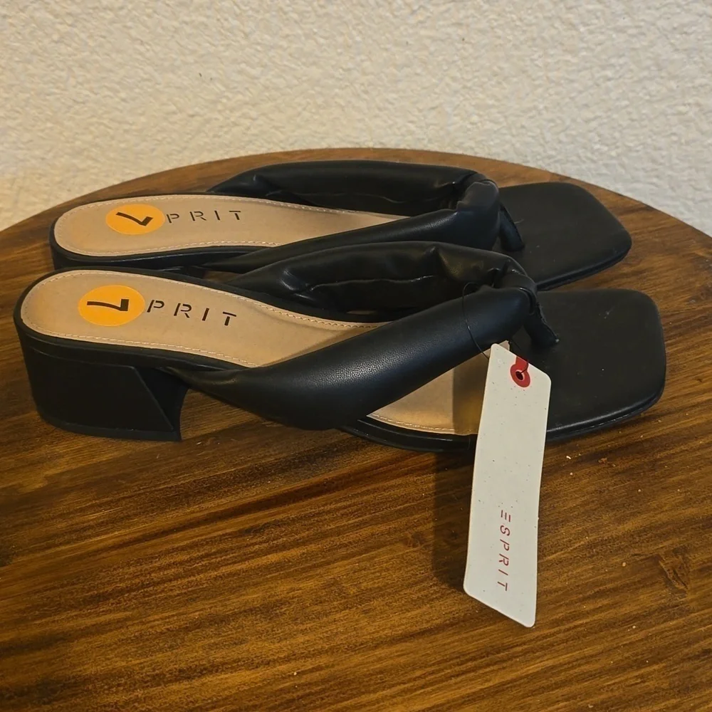 Esprit| Womens Black Square Toe Slip On Heel  Slides Careerwear Thongs Sz.8.5 - Picture 3 of 11
